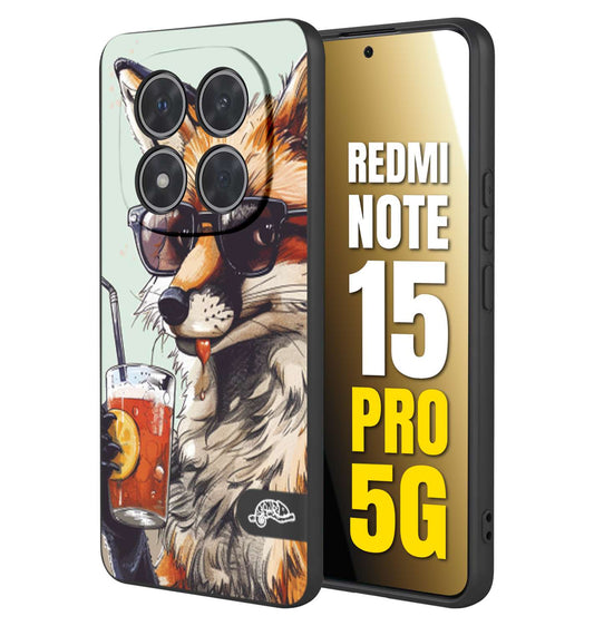 CUSTOMIZZA - Custodia cover nera morbida in tpu compatibile per Xiaomi Redmi Note 15 PRO 5G estate disegnata cocktails animali simpatici fox volpe negroni