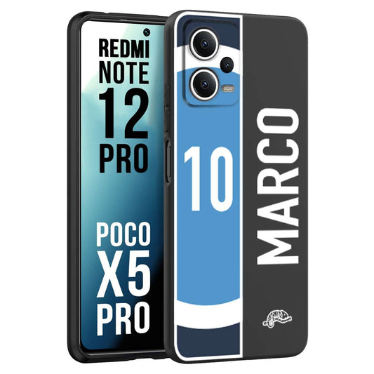 CUSTOMIZZA - Custodia cover nera morbida in tpu compatibile per Xiaomi Redmi Note 12 PRO - POCO X5 PRO personalizzata calcio football nome e numero calciatori biancoazzurri bianco celesti