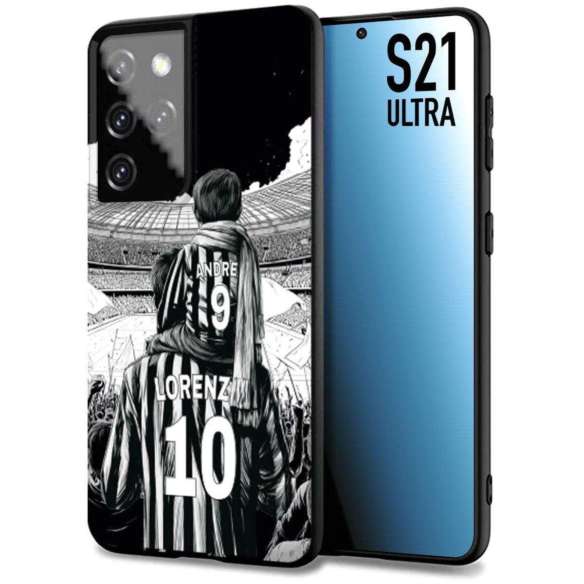 CUSTOMIZZA - Custodia cover nera morbida in tpu compatibile per Samsung S21 ULTRA personalizzata calcio football nome e numero calciatori bianconeri bianca e nera