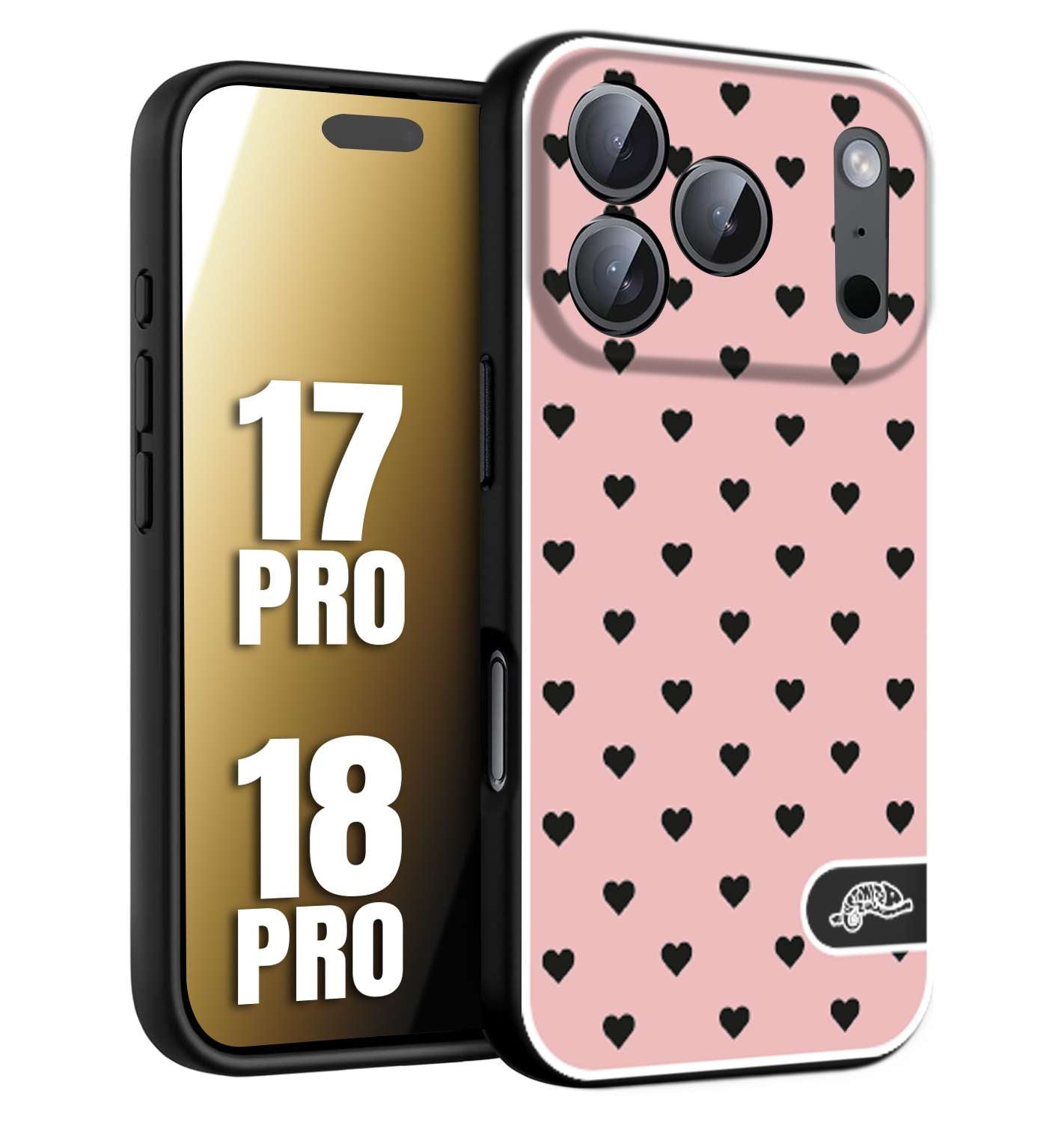 CUSTOMIZZA - Custodia cover nera morbida in tpu compatibile per iPhone 17 PRO - 18 PRO cuori pois rosa donna pin up vintage