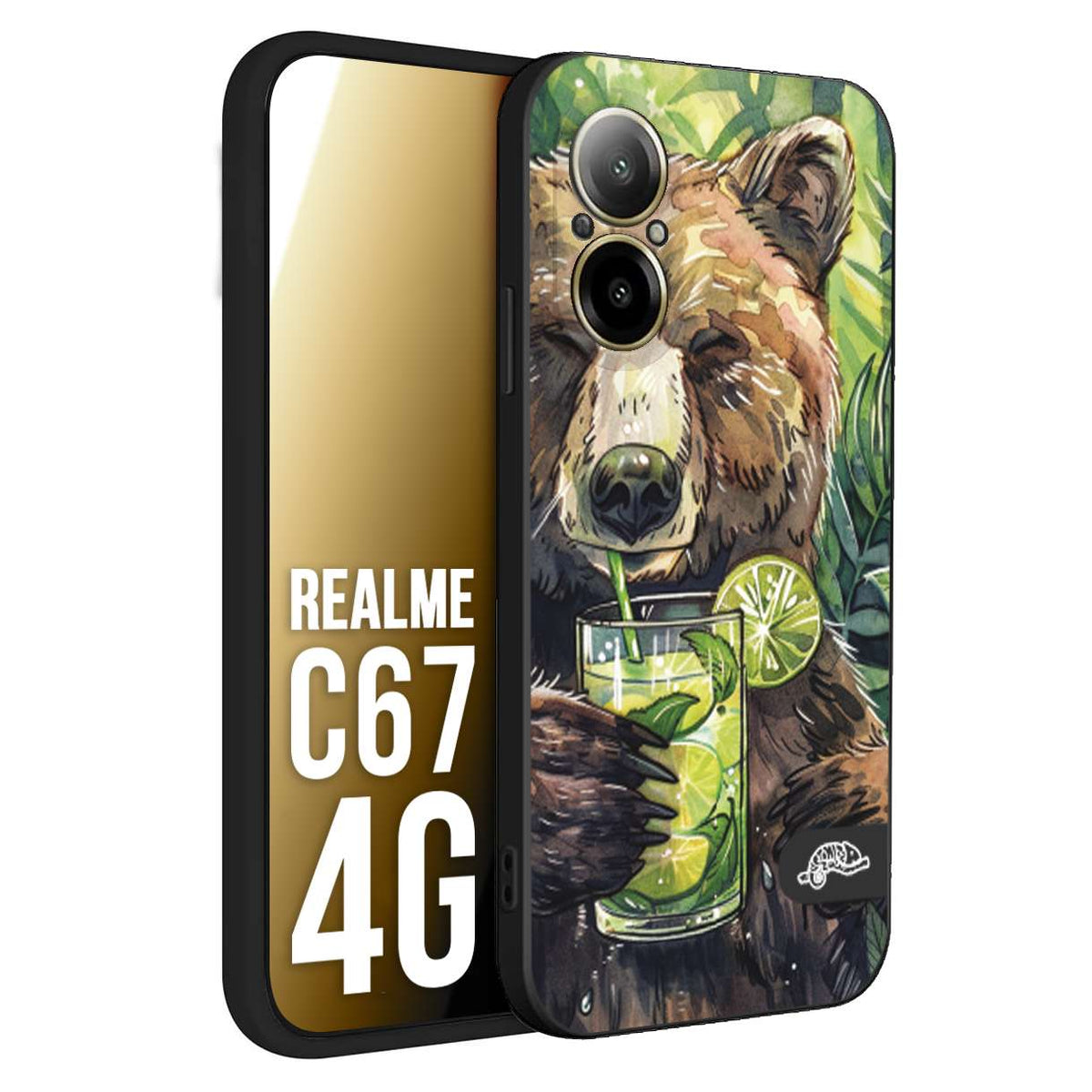 CUSTOMIZZA - Custodia cover nera morbida in tpu compatibile per Realme C67 4G fiori estate disegnata cocktails animali simpatici orso bear negroni