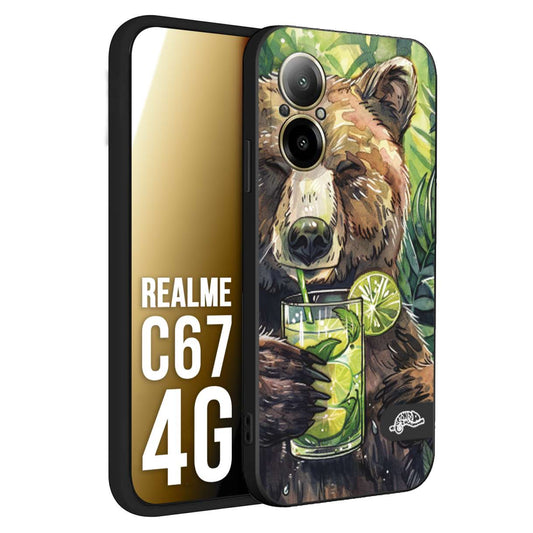 CUSTOMIZZA - Custodia cover nera morbida in tpu compatibile per Realme C67 4G fiori estate disegnata cocktails animali simpatici orso bear negroni