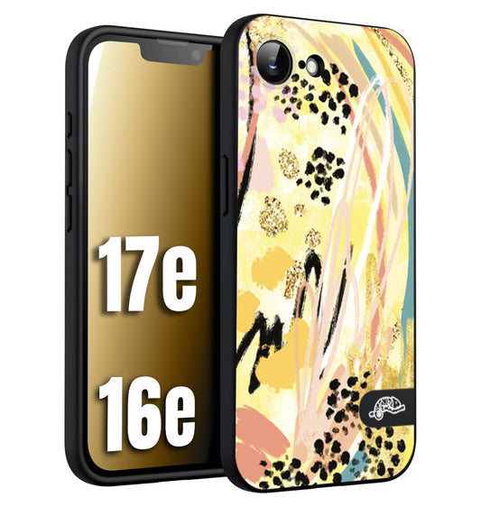 CUSTOMIZZA - Custodia cover nera morbida in tpu compatibile per iPhone 16E - 17E astratti donna flower fantasia estate gialla rosa leopardata