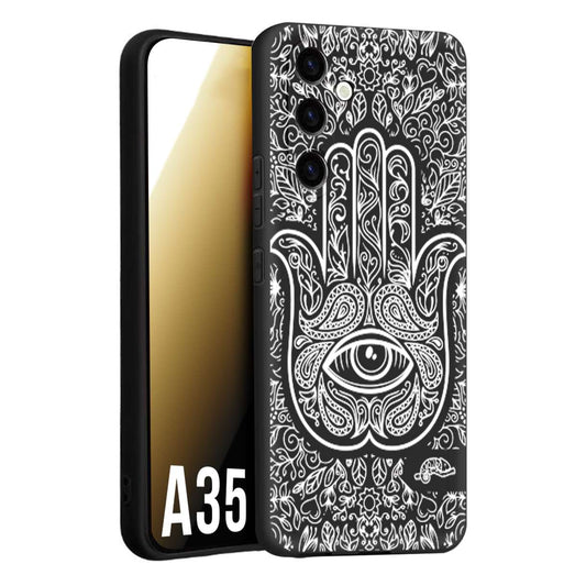 CUSTOMIZZA - Custodia cover nera morbida in tpu compatibile per Samsung A35 5G mano di fatima effetto rilievo mandala donna