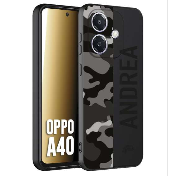 CUSTOMIZZA - Custodia cover nera morbida in tpu compatibile per Oppo A40 camouflage mimetico militare personalizzata nome