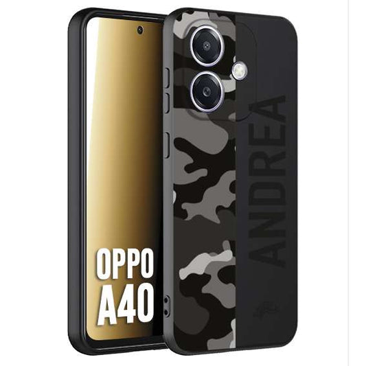 CUSTOMIZZA - Custodia cover nera morbida in tpu compatibile per Oppo A40 camouflage mimetico militare personalizzata nome