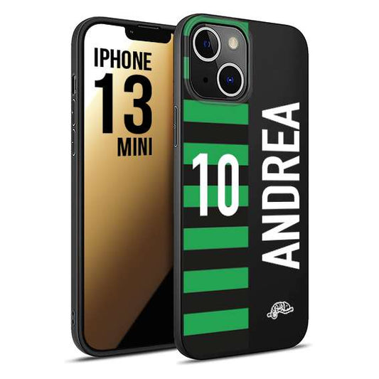 CUSTOMIZZA - Custodia cover nera morbida in tpu compatibile per iPhone 13 MINI personalizzata calcio football nome e numero calciatori neroverde