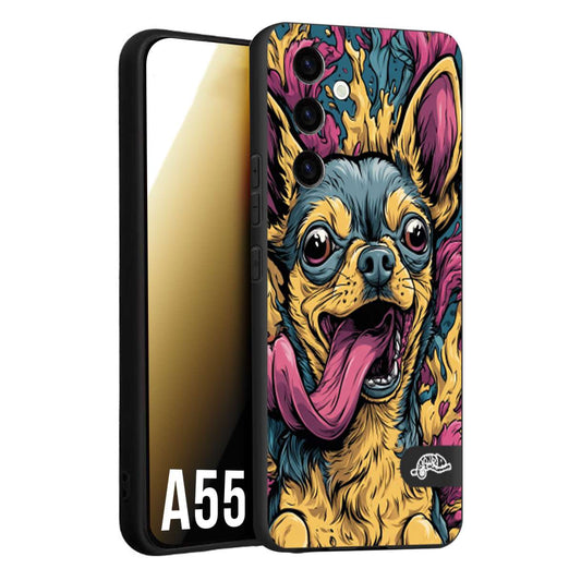 CUSTOMIZZA - Custodia cover nera morbida in tpu compatibile per Samsung A55 5G Chihuahua illustrazione cane pop art cane street art cartone animato
