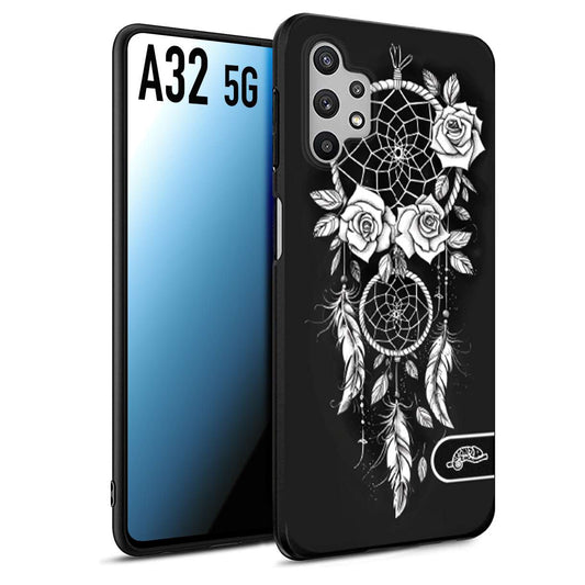 CUSTOMIZZA - Custodia cover nera morbida in tpu compatibile per Samsung A32 5G acchiappasogni dreamcatcher black and white bianco a rilievo disegnato tattoo tatuaggio