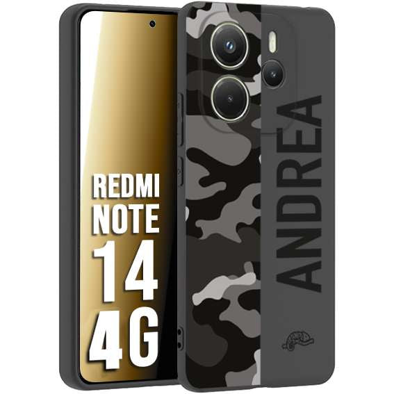 CUSTOMIZZA - Custodia cover nera morbida in tpu compatibile per Xiaomi Redmi Note 14 4G camouflage mimetico militare personalizzata nome