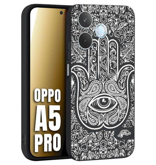 CUSTOMIZZA - Custodia cover nera morbida in tpu compatibile per Oppo A5 PRO mano di fatima effetto rilievo mandala donna