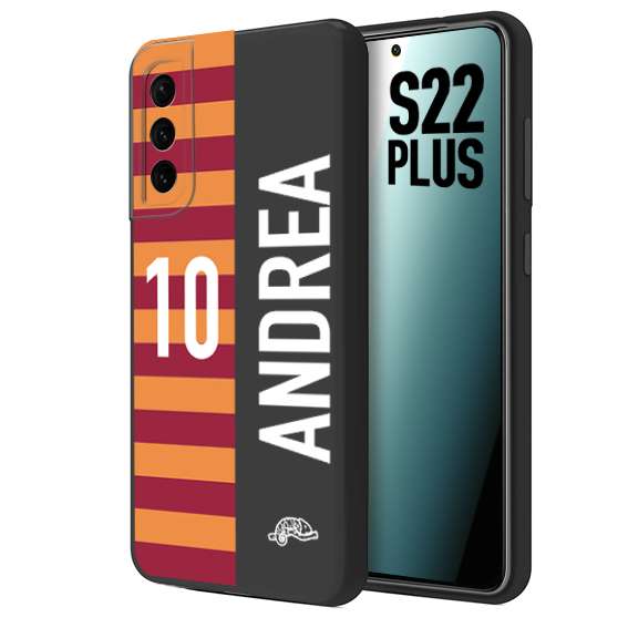 CUSTOMIZZA - Custodia cover nera morbida in tpu compatibile per Samsung S22 PLUS personalizzata calcio football nome e numero calciatori giallo rossi