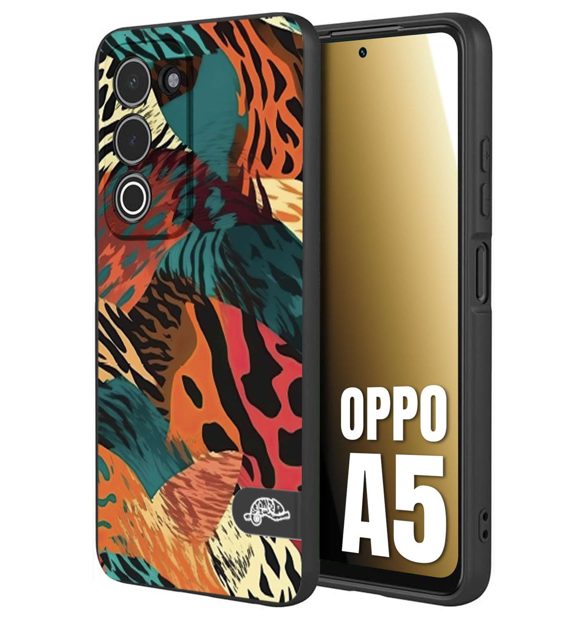 CUSTOMIZZA - Custodia cover nera morbida in tpu compatibile per Oppo A5 leopardato tigrato tiger colorata summer arancio verde fucsia