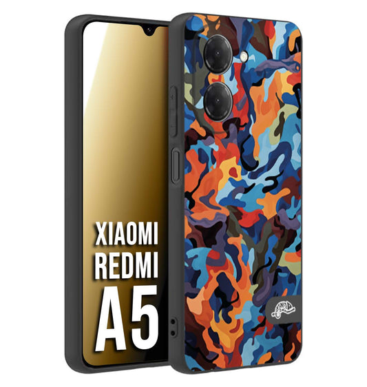CUSTOMIZZA - Custodia cover nera morbida in tpu compatibile per Xiaomi Redmi A5 camouflage mimetico militare moderno blu arancio rosso