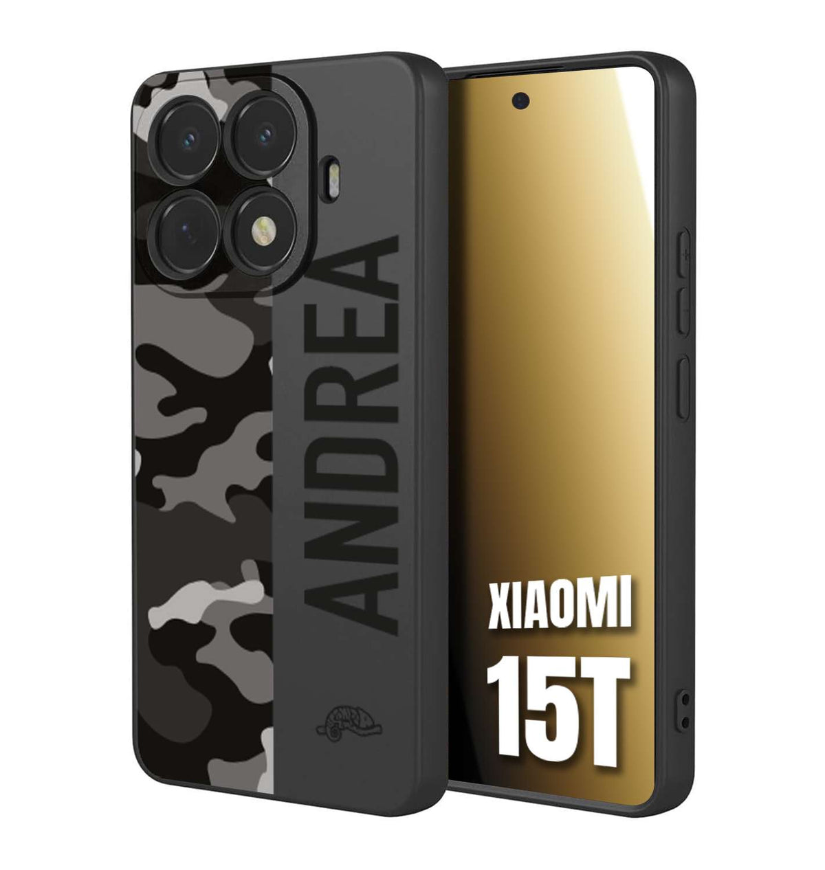 CUSTOMIZZA - Custodia cover nera morbida in tpu compatibile per Xiaomi 15T camouflage mimetico militare personalizzata nome
