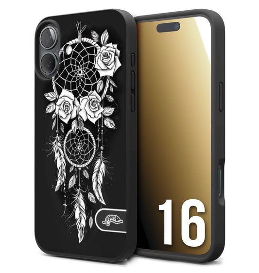 CUSTOMIZZA - Custodia cover nera morbida in tpu compatibile per iPhone 16 acchiappasogni dreamcatcher black and white bianco a rilievo disegnato tattoo tatuaggio