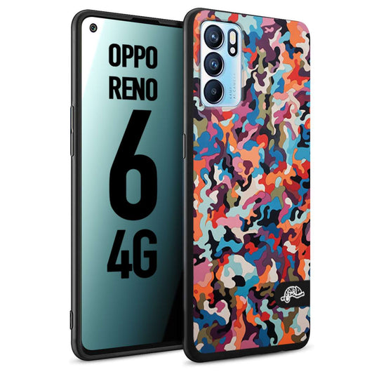 CUSTOMIZZA - Custodia cover nera morbida in tpu compatibile per Oppo Reno 6 4G camouflage mimetico militare moderno blu arancio rosa