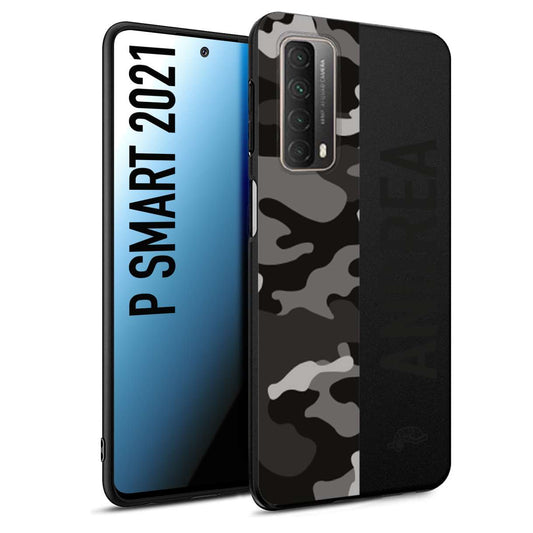 CUSTOMIZZA - Custodia cover nera morbida in tpu compatibile per Huawei P Smart 2021 camouflage mimetico militare personalizzata nome