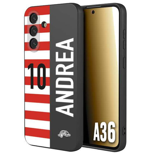 CUSTOMIZZA - Custodia cover nera morbida in tpu compatibile per Samsung A36 personalizzata calcio football nome e numero calciatori bianco rossa
