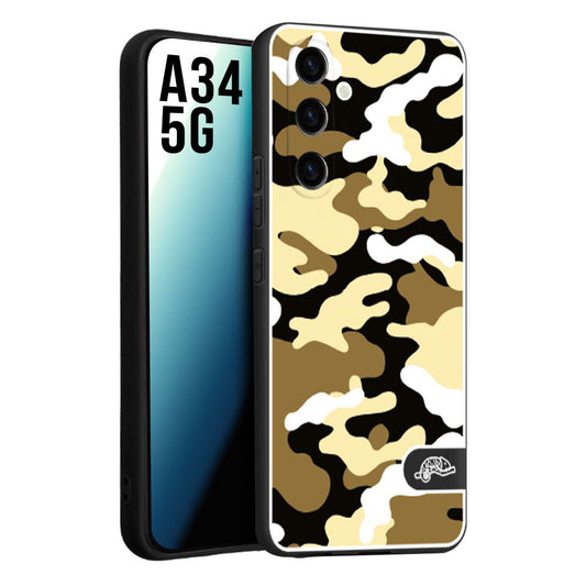 CUSTOMIZZA - Custodia cover nera morbida in tpu compatibile per Samsung A34 5G camouflage mimetico militare giallo desert brown