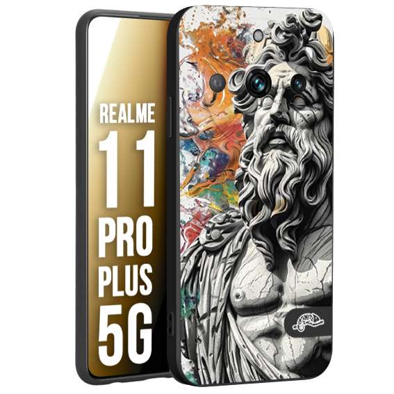 CUSTOMIZZA - Custodia cover nera morbida in tpu compatibile per Realme 11 PRO PLUS 5G statua colorata moderna antico tattoo splash color