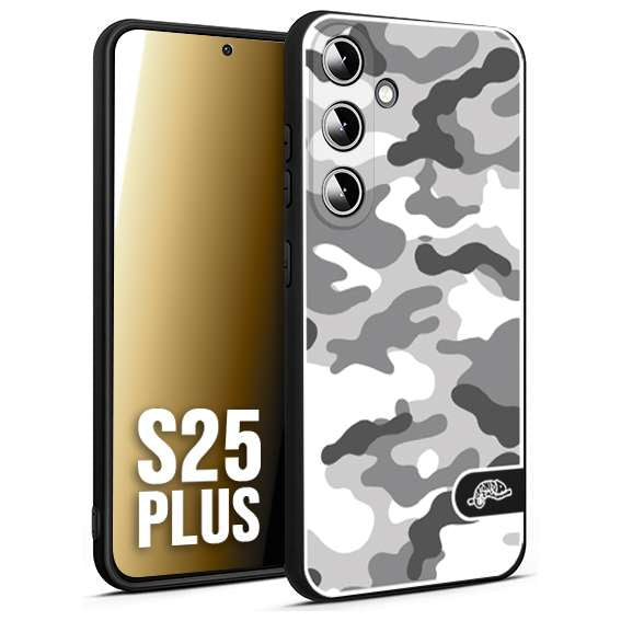 CUSTOMIZZA - Custodia cover nera morbida in tpu compatibile per Samsung S25 PLUS camouflage mimetico militare bianco white