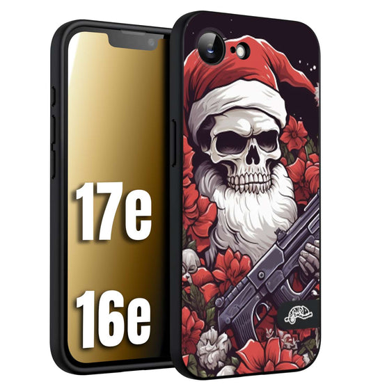 CUSTOMIZZA - Custodia cover nera morbida in tpu compatibile per iPhone 16E - 17E teschio natale santa claus fiori tattoo disegnato