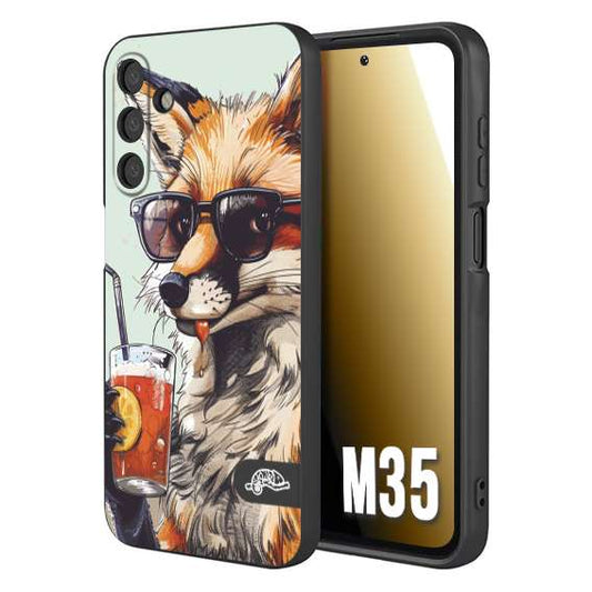 CUSTOMIZZA - Custodia cover nera morbida in tpu compatibile per Samsung M35 estate disegnata cocktails animali simpatici fox volpe negroni