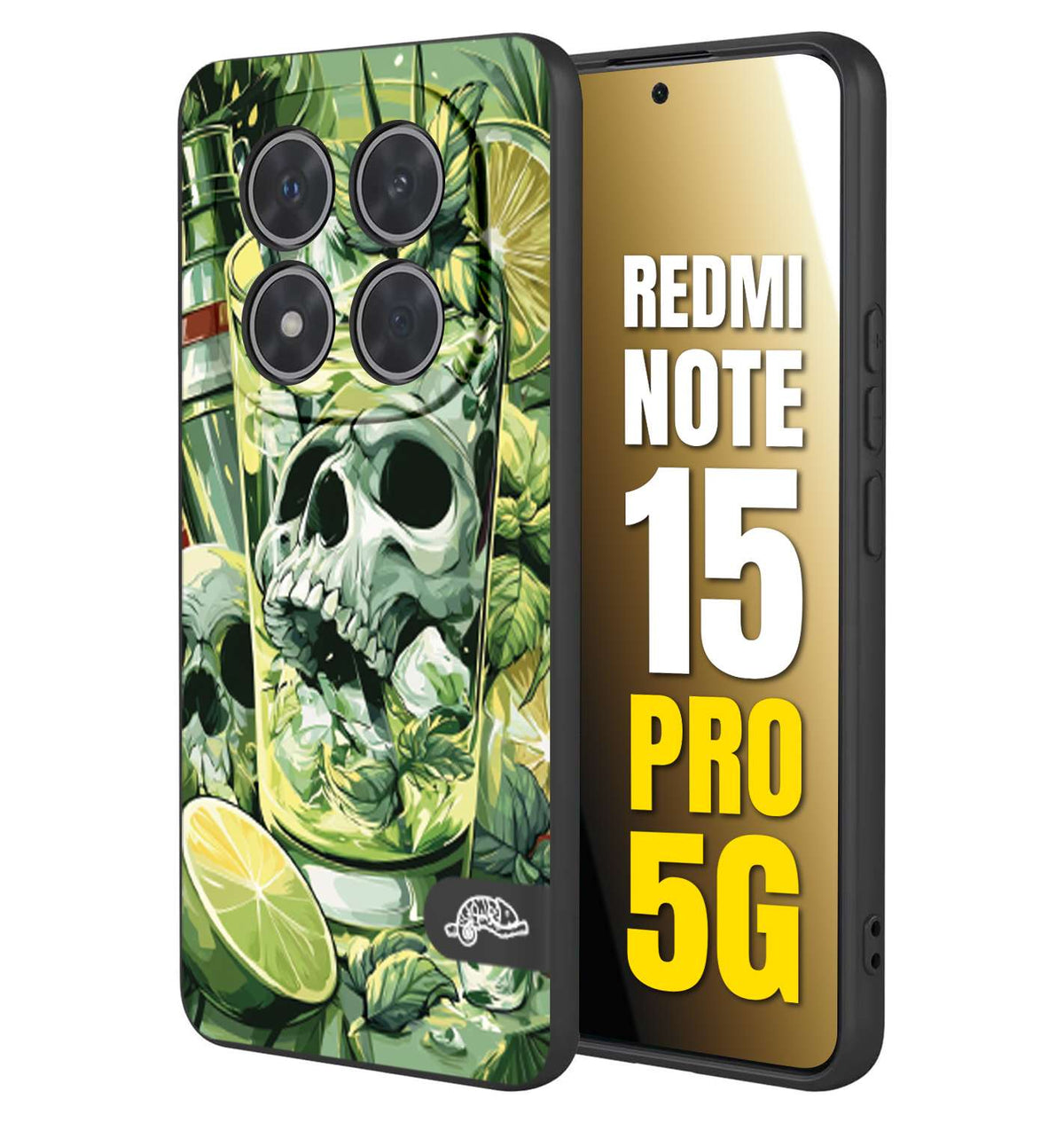 CUSTOMIZZA - Custodia cover nera morbida in tpu compatibile per Xiaomi Redmi Note 15 PRO 5G Mojito cocktail teschio illustrazione drink lime menta ghiacci tropicale street art