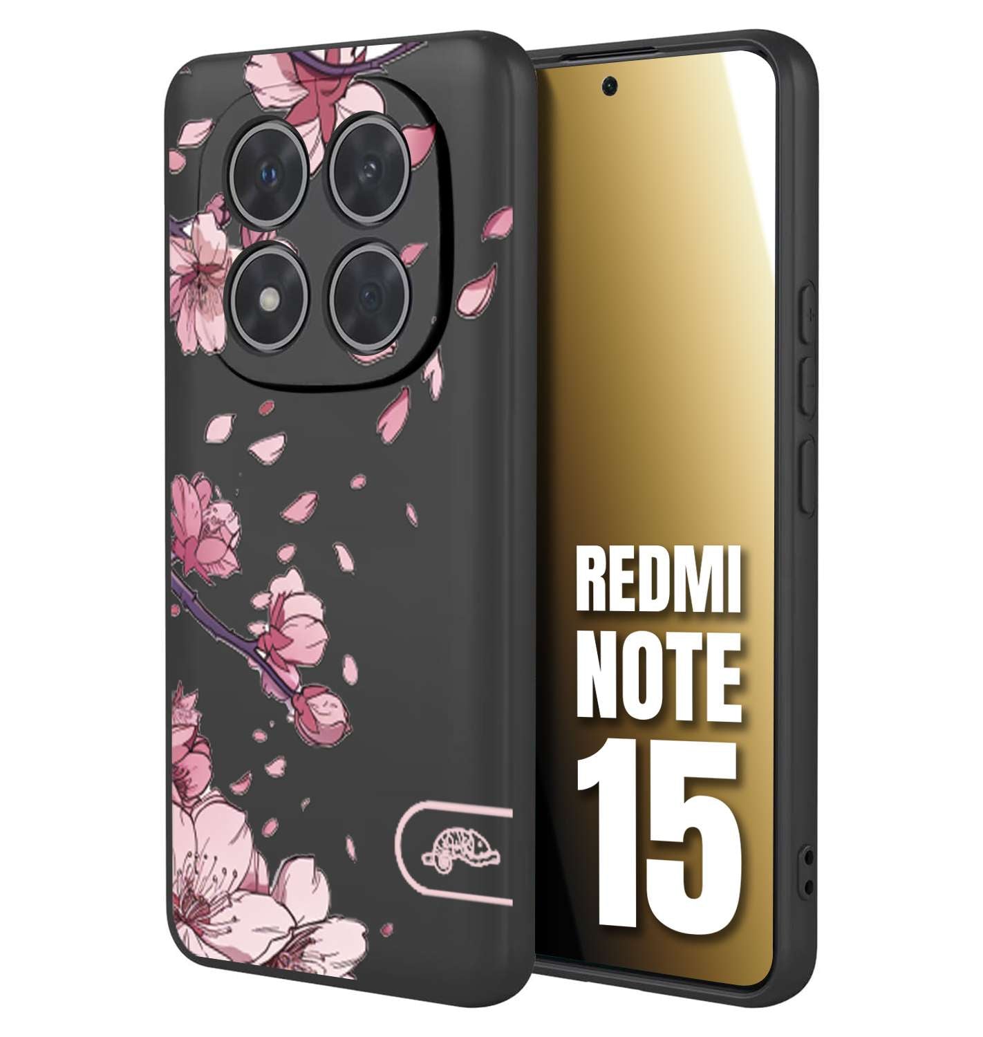 CUSTOMIZZA - Custodia cover nera morbida in tpu compatibile per Xiaomi Redmi Note 15 giapponese fiori di ciliegio in fiore a rilievo disegnata tattoo