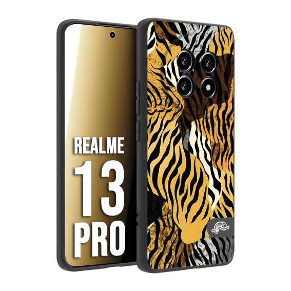 CUSTOMIZZA - Custodia cover nera morbida in tpu compatibile per Realme 13 PRO leopardato tigrato tiger colorata donna fashion estate