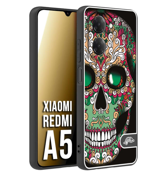CUSTOMIZZA - Custodia cover nera morbida in tpu compatibile per Xiaomi Redmi A5 teschio messicano Mexican skull verde fucsia