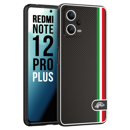 CUSTOMIZZA - Custodia cover nera morbida in tpu compatibile per Xiaomi Redmi Note 12 PRO PLUS effetto fibra di carbonio bandiera Italia made in Italy