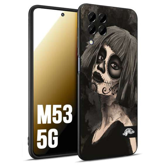 CUSTOMIZZA - Custodia cover nera morbida in tpu compatibile per Samsung M53 5G chicana messicana dea de la muerte donna santa tattoo disegnata