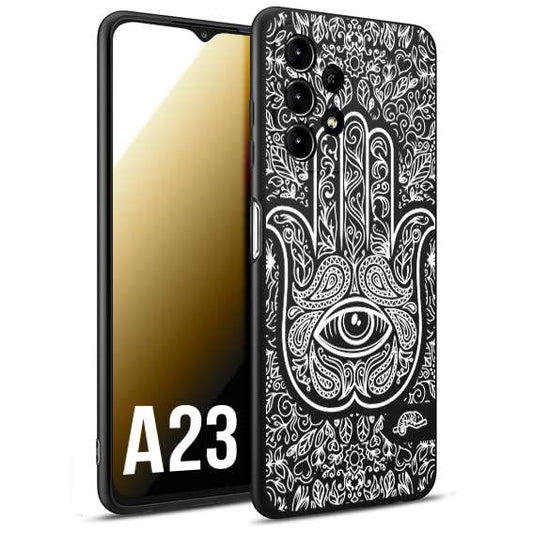 CUSTOMIZZA - Custodia cover nera morbida in tpu compatibile per Samsung A23 mano di fatima effetto rilievo mandala donna