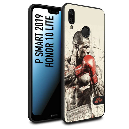 CUSTOMIZZA - Custodia cover nera morbida in tpu compatibile per Huawei P Smart 2019 pugilato pugili disegno tattoo guantoni box sport ring