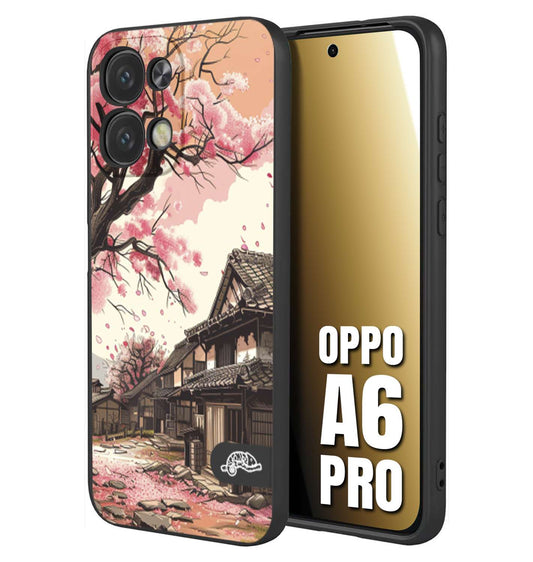 CUSTOMIZZA - Custodia cover nera morbida in tpu compatibile per Oppo A6 PRO casa giapponese rosa ciliegio in fiore disegnata tattoo