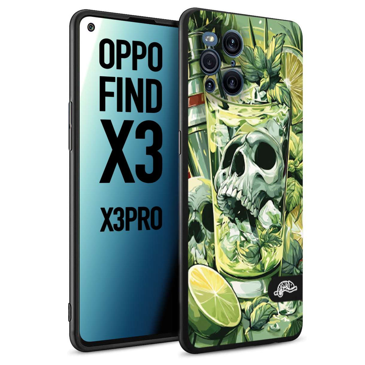CUSTOMIZZA - Custodia cover nera morbida in tpu compatibile per Oppo Find X3 - Find X3 Pro 5G Mojito cocktail teschio illustrazione drink lime menta ghiacci tropicale street art