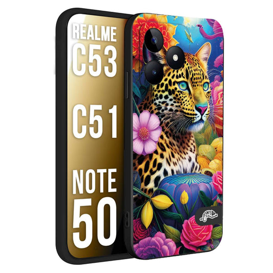 CUSTOMIZZA - Custodia cover nera morbida in tpu compatibile per Oppo Realme C53 - C51 - NOTE 50 astratti donna flower fantasia leopardo ghepardo animali colorati