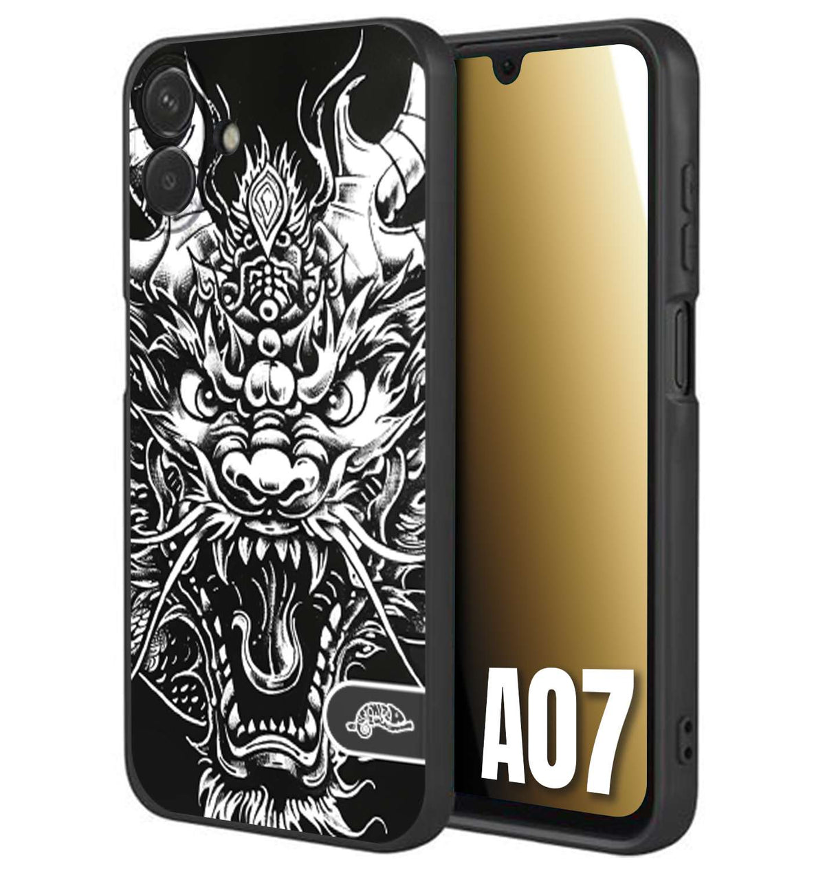 CUSTOMIZZA - Custodia cover nera morbida in tpu compatibile per Samsung A07 drago black and white bianco a rilievo disegnato tattoo tatuaggio