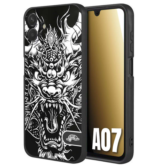 CUSTOMIZZA - Custodia cover nera morbida in tpu compatibile per Samsung A07 drago black and white bianco a rilievo disegnato tattoo tatuaggio