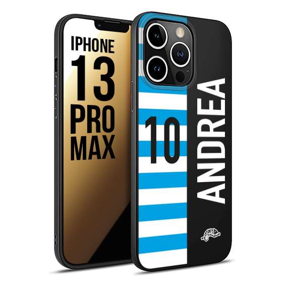 CUSTOMIZZA - Custodia cover nera morbida in tpu compatibile per iPhone 13 PRO MAX personalizzata calcio football nome e numero calciatori biancazzurri