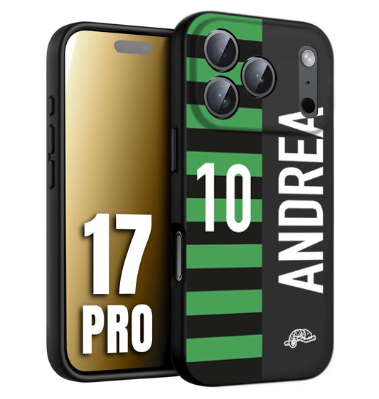 CUSTOMIZZA - Custodia cover nera morbida in tpu compatibile per iPhone 17 PRO personalizzata calcio football nome e numero calciatori neroverde