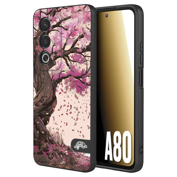 CUSTOMIZZA - Custodia cover nera morbida in tpu compatibile per Oppo A80 giapponese colori morbidi fiori di ciliegio rosa disegnata