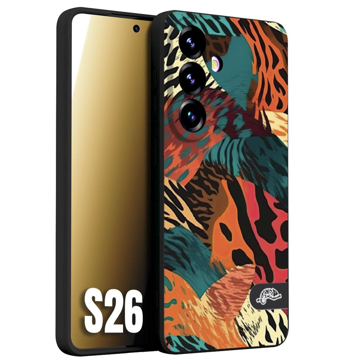CUSTOMIZZA - Custodia cover nera morbida in tpu compatibile per Samsung S26 leopardato tigrato tiger colorata summer arancio verde fucsia