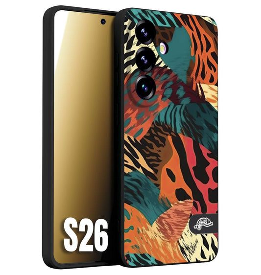 CUSTOMIZZA - Custodia cover nera morbida in tpu compatibile per Samsung S26 leopardato tigrato tiger colorata summer arancio verde fucsia