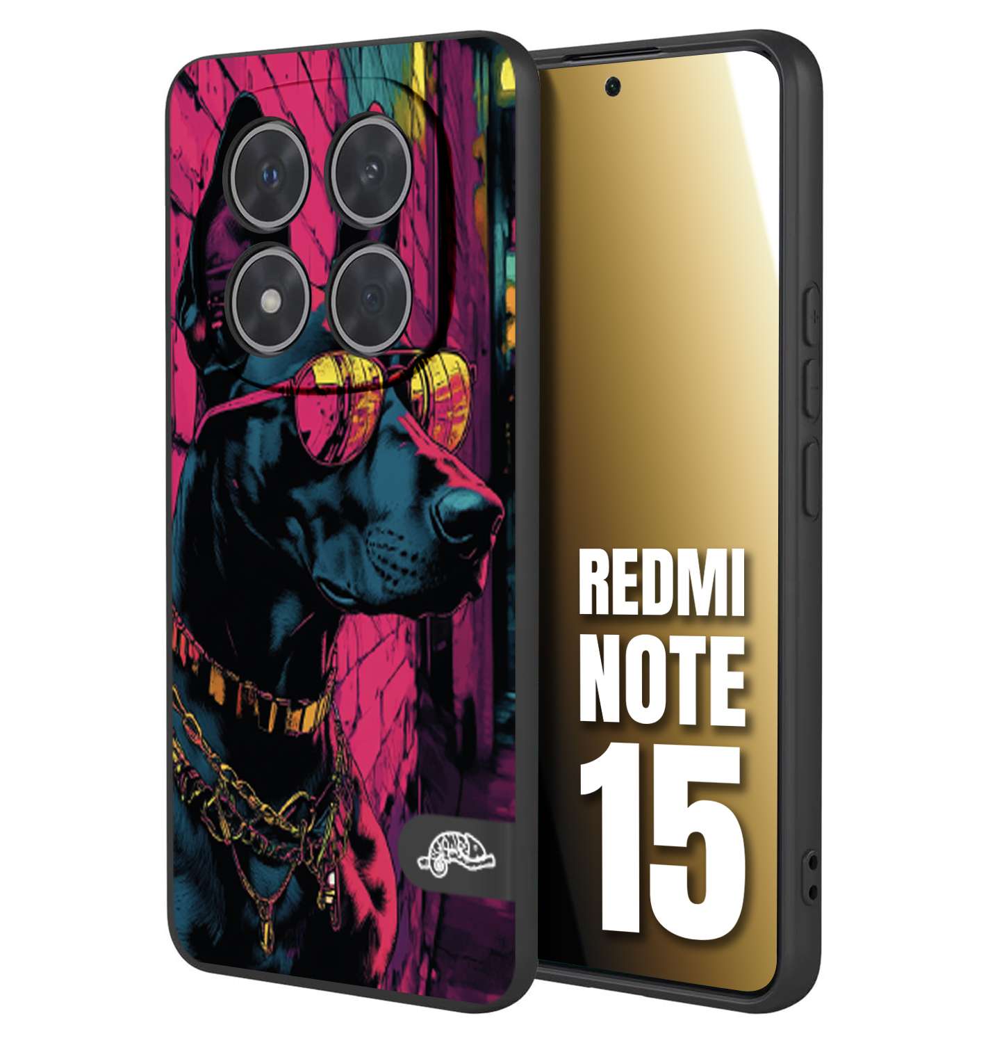 CUSTOMIZZA - Custodia cover nera morbida in tpu compatibile per Xiaomi Redmi Note 15 animali cyberpunk dobermann cane street dog fucsia blu
