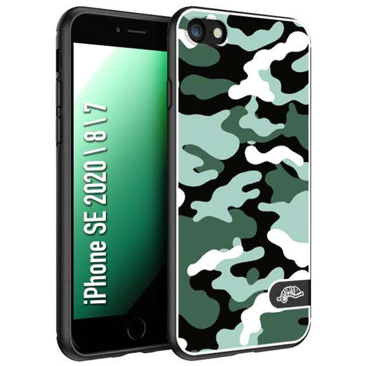 CUSTOMIZZA - Custodia cover nera morbida in tpu compatibile per iPhone 7 - 8 - SE 2020 / 2022 camouflage mimetico militare verde green