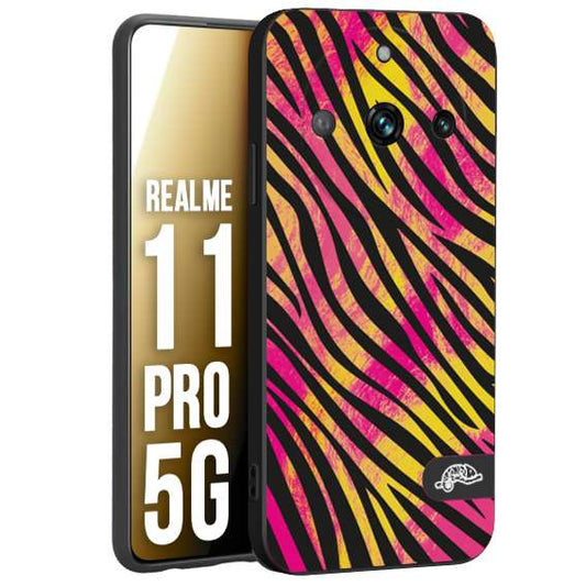 CUSTOMIZZA - Custodia cover nera morbida in tpu compatibile per Oppo Realme 11 PRO 5G zebrata maculata a rilievo soft touch donna fucsia gialla