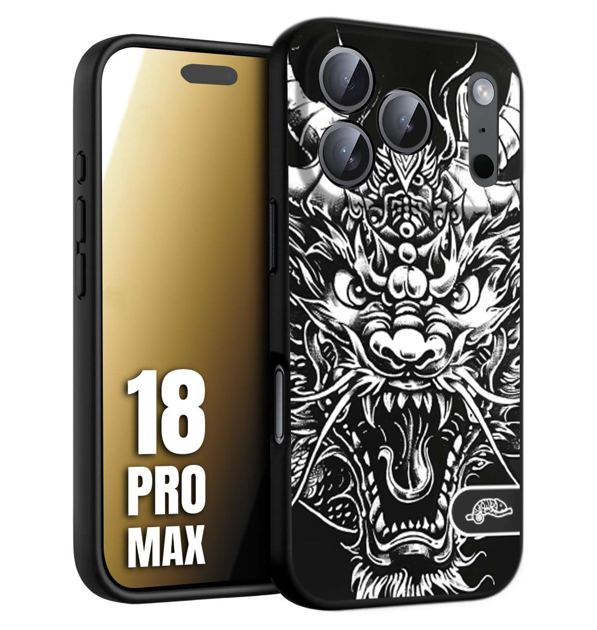 CUSTOMIZZA - Custodia cover nera morbida in tpu compatibile per iPhone 18 PRO MAX drago black and white bianco a rilievo disegnato tattoo tatuaggio